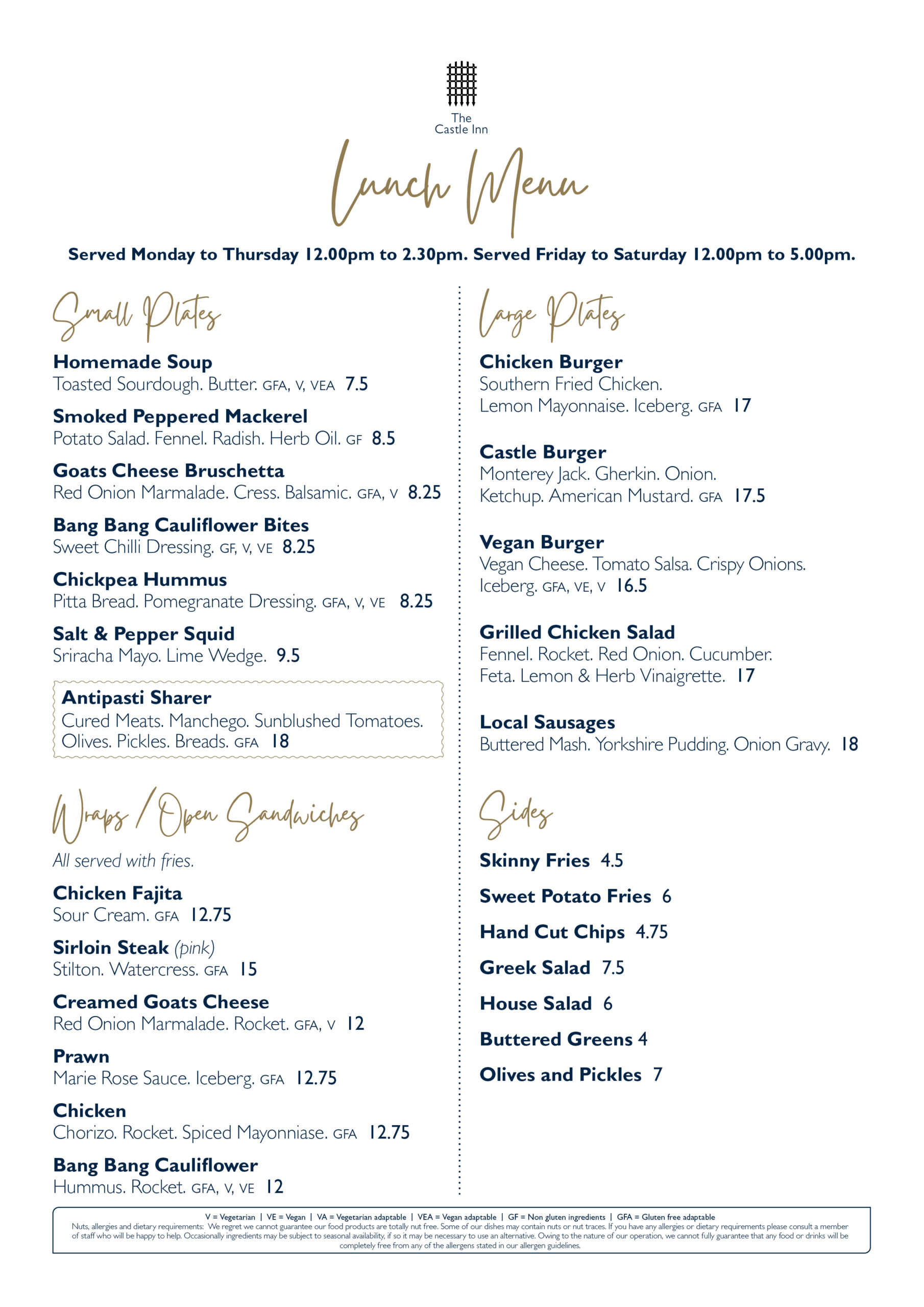 Lunch Menu | The Castle Inn | Bar | Resultant | Live Music | Castle ...
