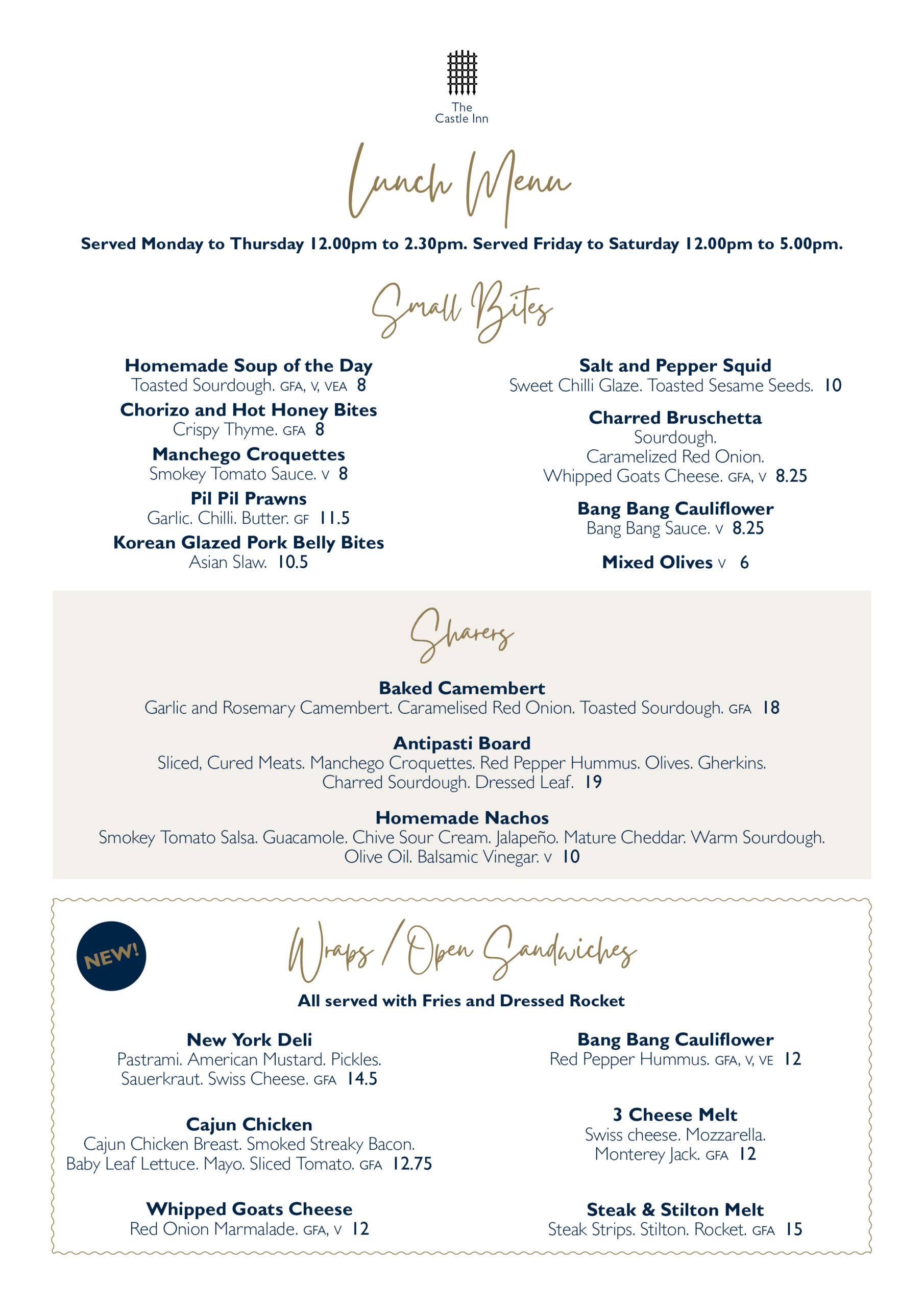 Lunch Menu | The Castle Inn | Bar | Resultant | Live Music | Castle ...